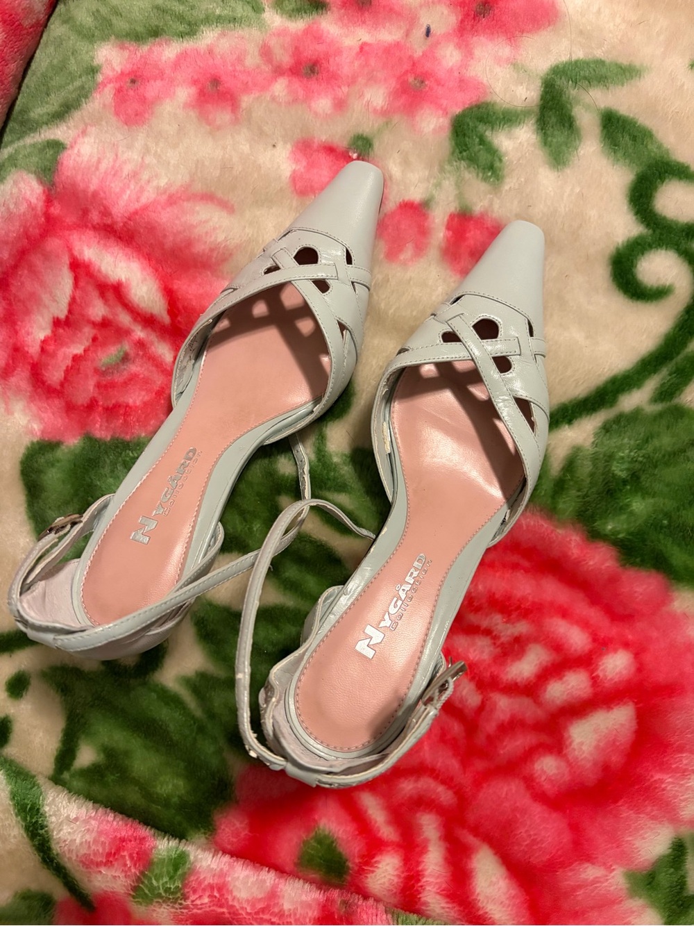 New York & Company Pale Blue Pointed-Toe Slingback Heels